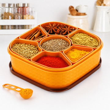 Masala Storage Box – 7 Compartment Spice Organizer with Lid