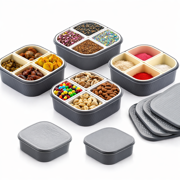 Multipurpose Dry Fruit Storage Box – 4 Compartment Organizer with Lid