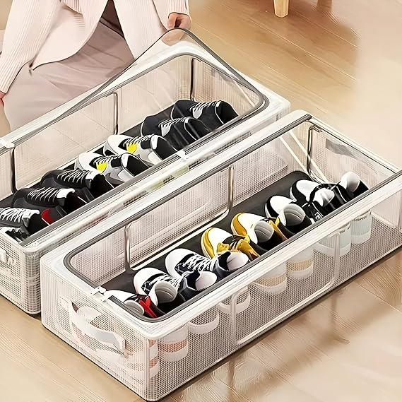 Under Bed Shoe Storage Organizer – Foldable Shoe Storage Box with Lid