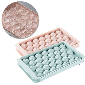 Ice Ball Tray with Lid – 33 Grid Mini Round Ice Cube Mold (Pack of 2, Blue & Peach)