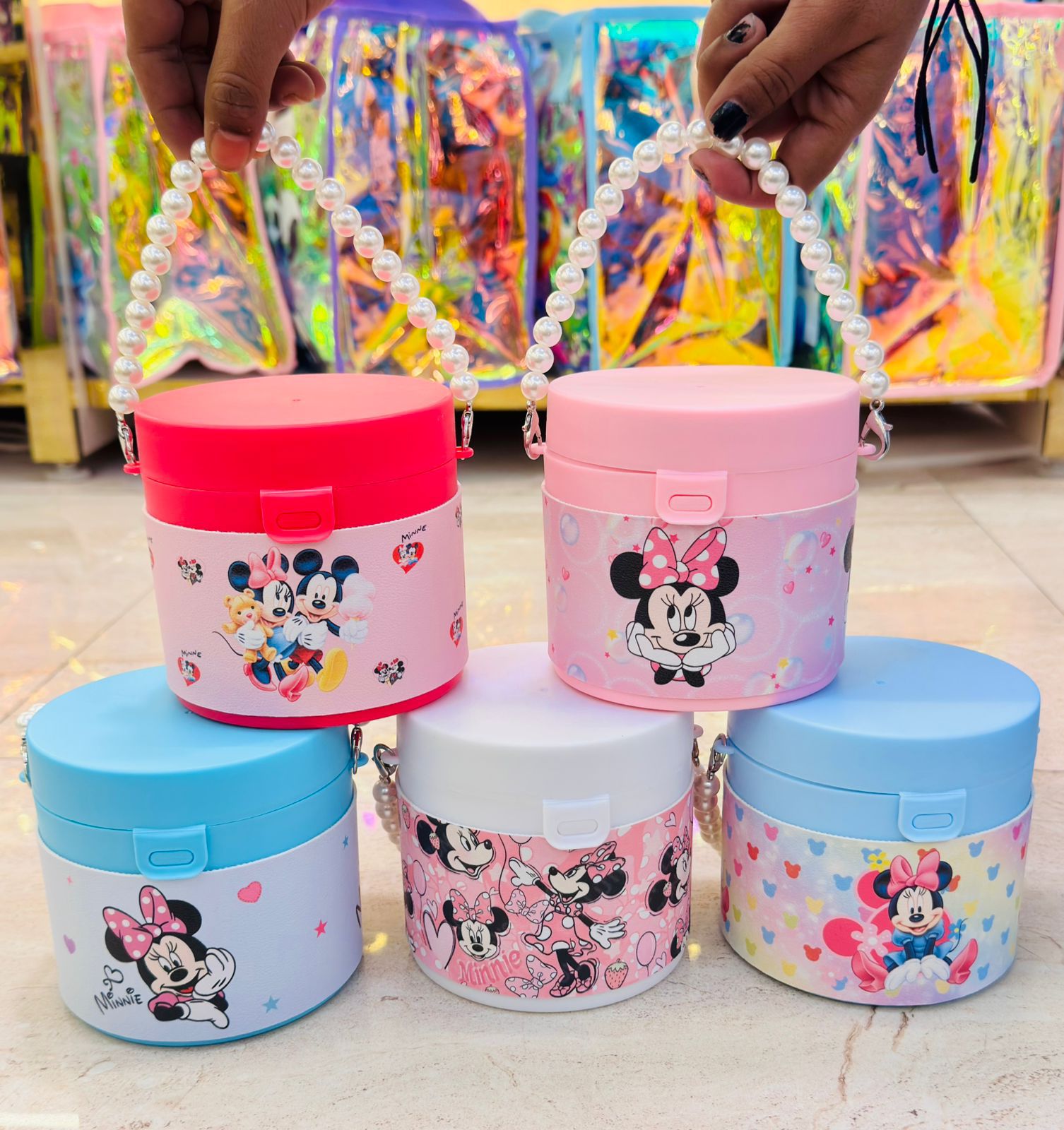 Cute Cartoon Storage Bucket Bag with Pearl Handle