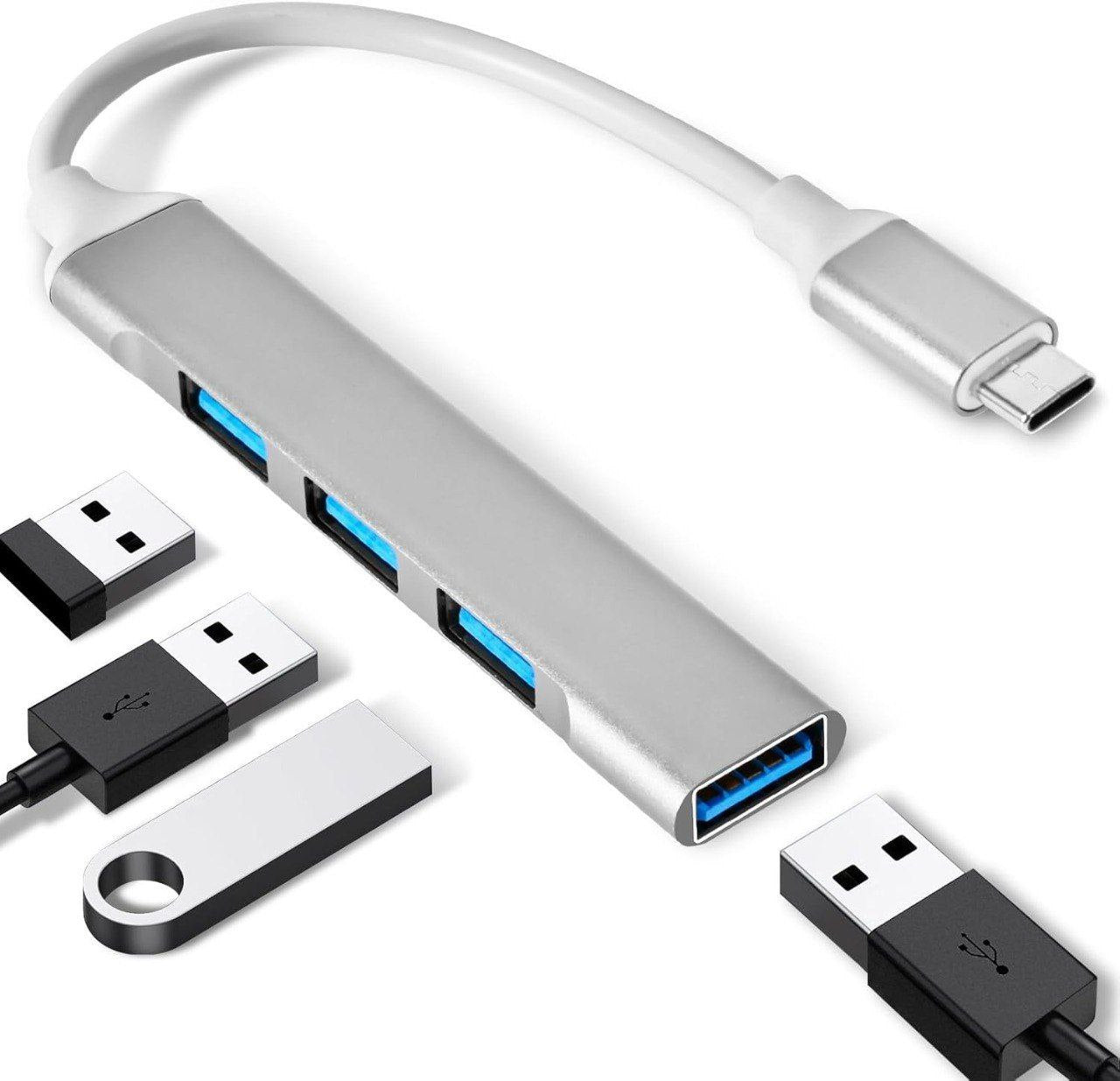 Multi Port USB Hub Type C Adapter | Fast Data Transfer for Laptop & Mobile