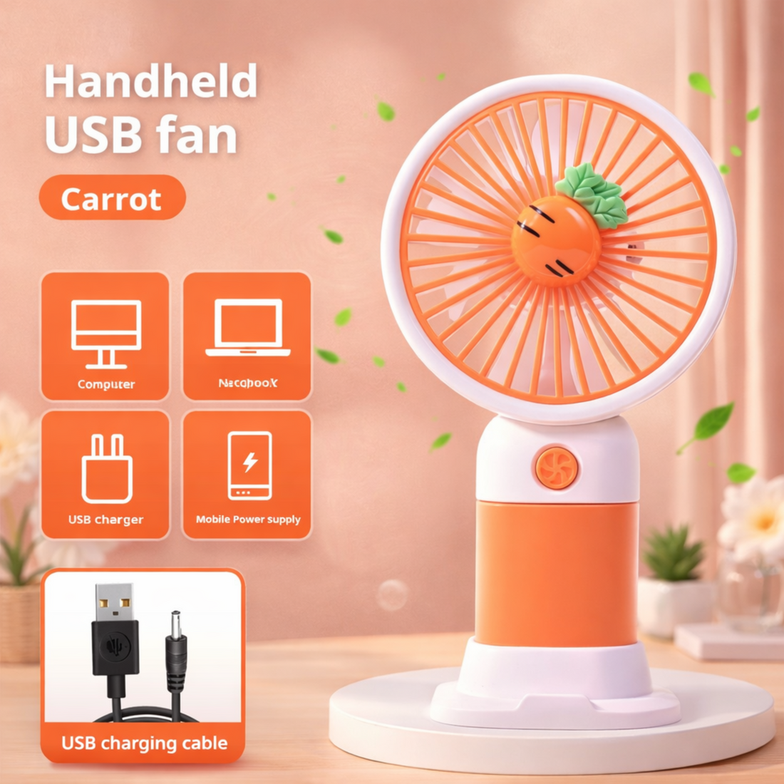 Cute Handheld USB Mini Fan – Portable Rechargeable Cooling Fan for Travel & Daily Use